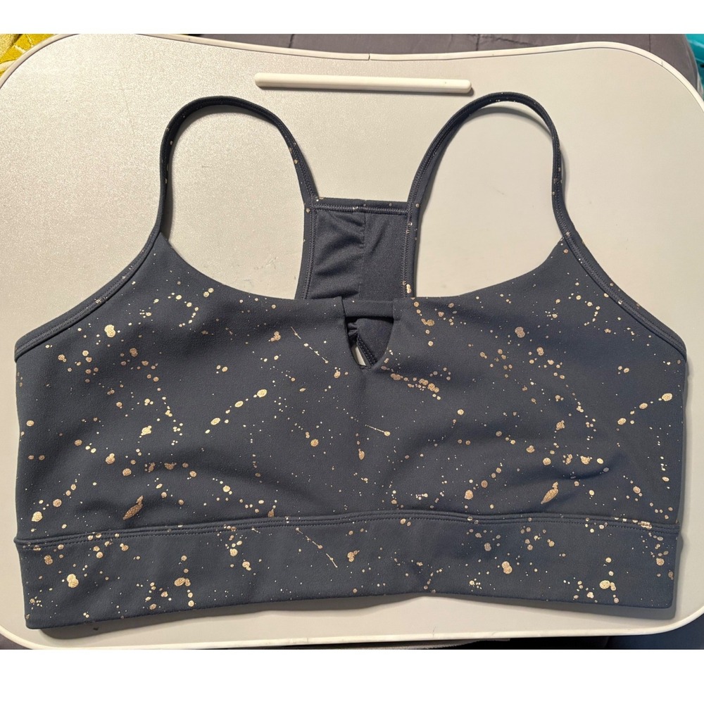 Jessica Simpson Active Womens XL Grey Rose Gold Splatter Keyhole Sports Bra - Picture 2 of 4